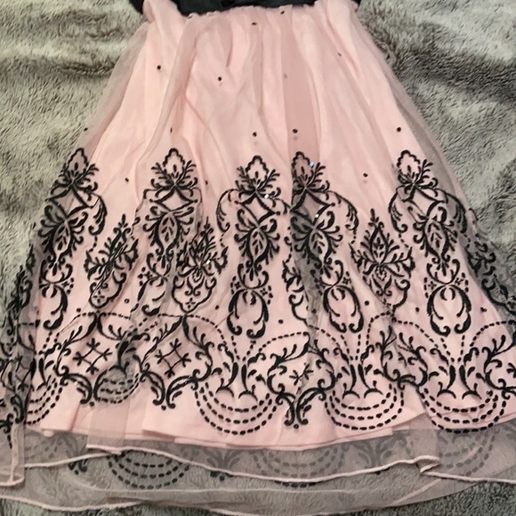 Strapless Baby Pink Black Bow tie Dress - Picture 3 of 6